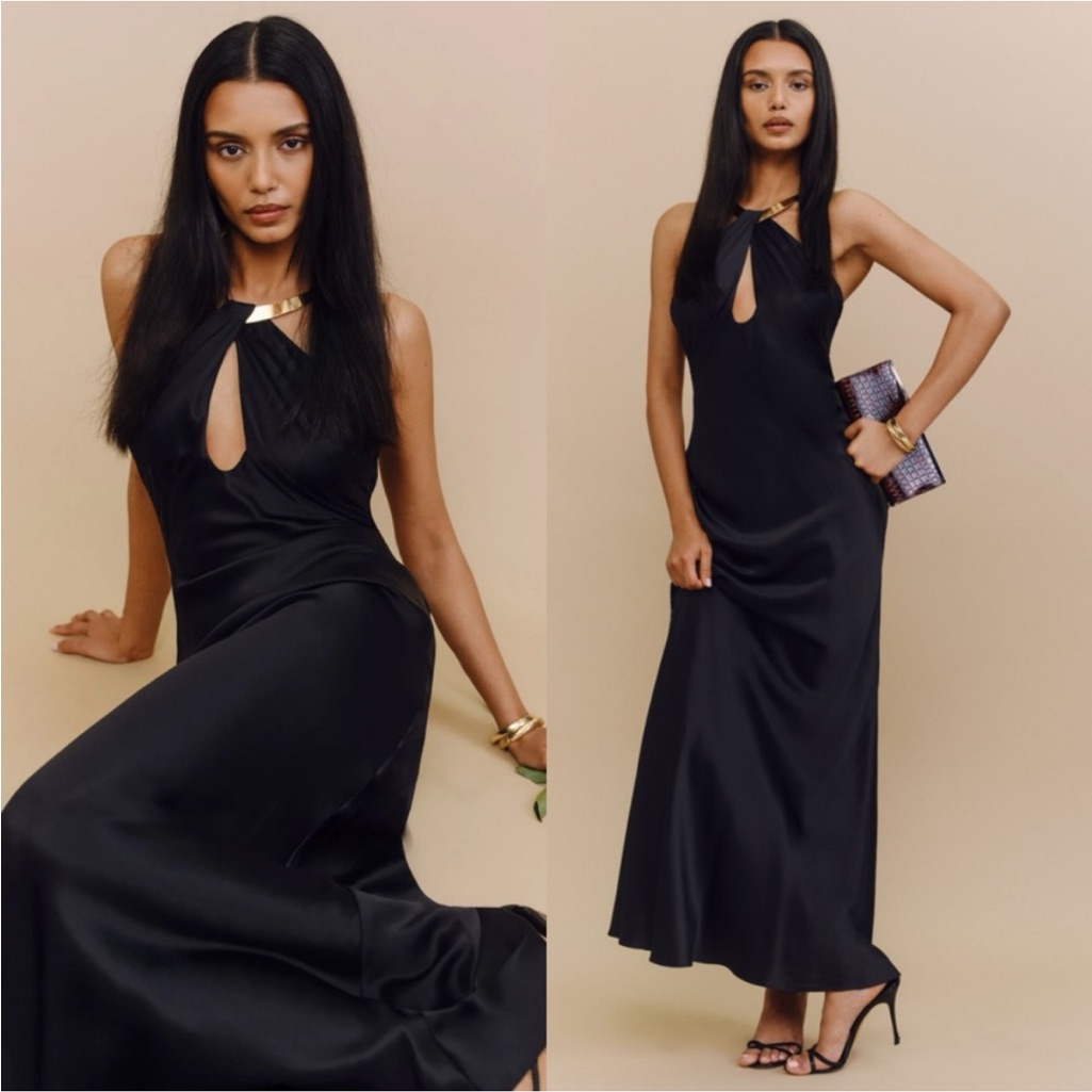 New Nwt Reformation Yvaine Silk Dress Black